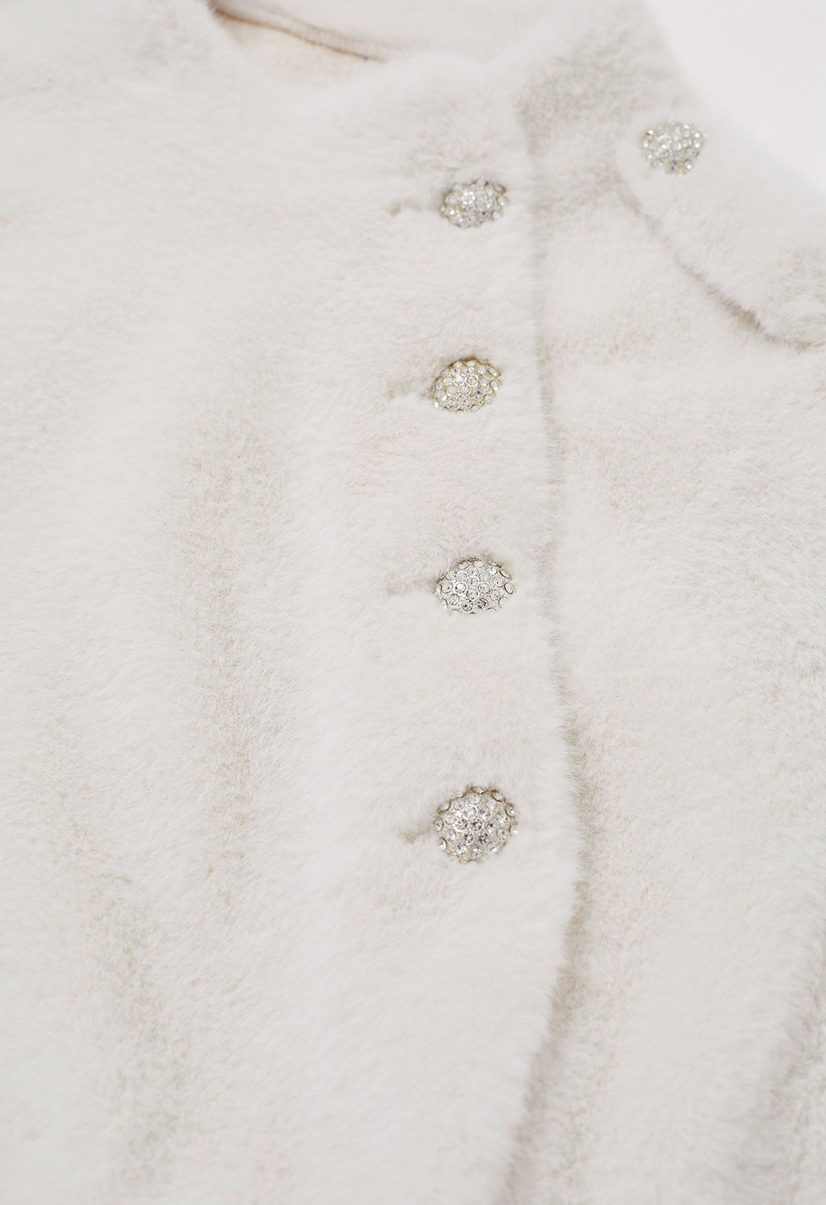 Rhinestone Button Wrap Faux Fur Cape Coat in Ivory