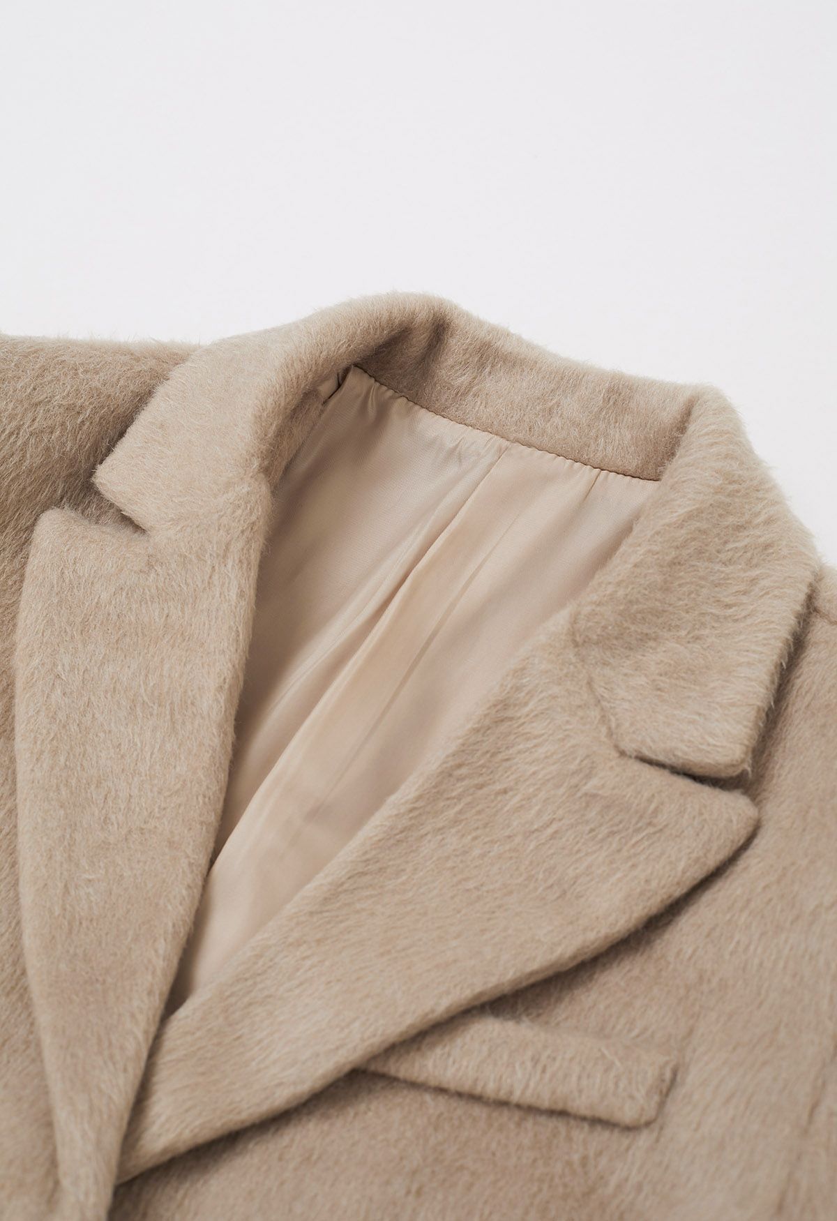 Peak Lapel Buttoned Faux Fur Blazer Coat in Light Tan