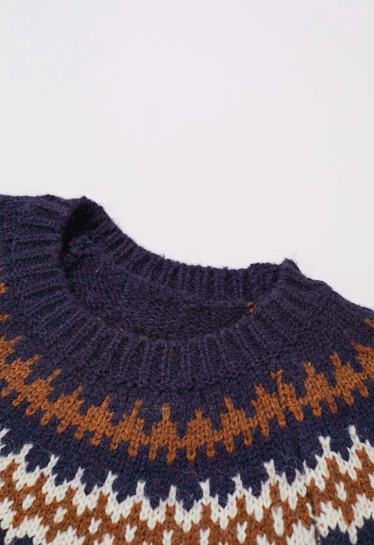 Playful Waterdrop Fair Isle Knit Sweater in Navy