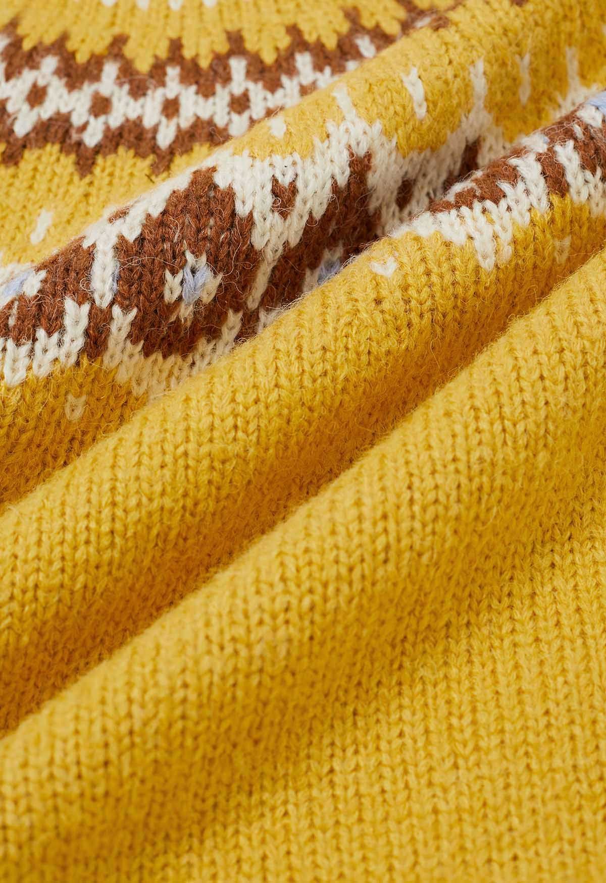 Playful Waterdrop Fair Isle Knit Sweater in Yellow