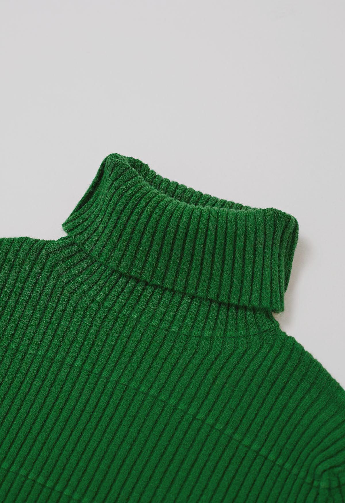 Softness Turtleneck Ribbed Texture Knit Top in Green