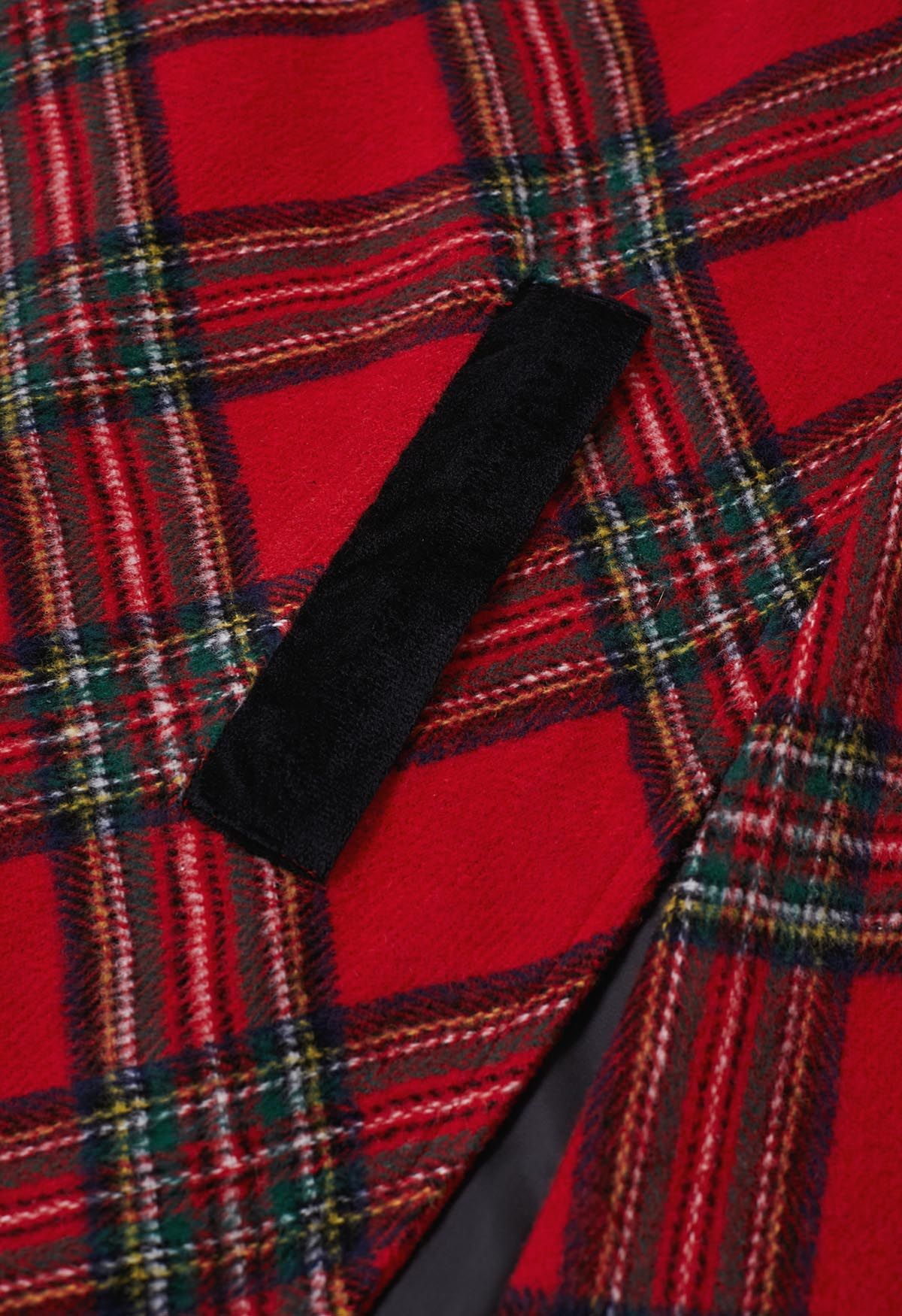 Button Wrap Tie Sash Tartan Cape Coat in Red