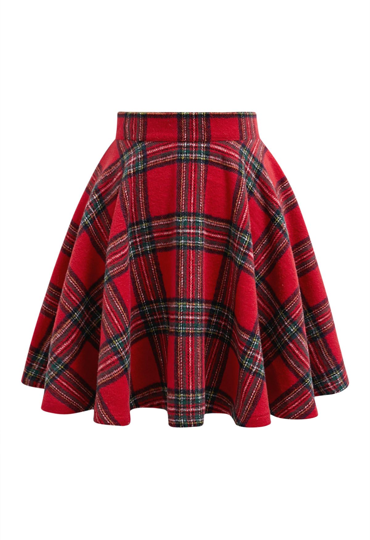 Festive Charm Tartan Flare Mini Skirt in Red