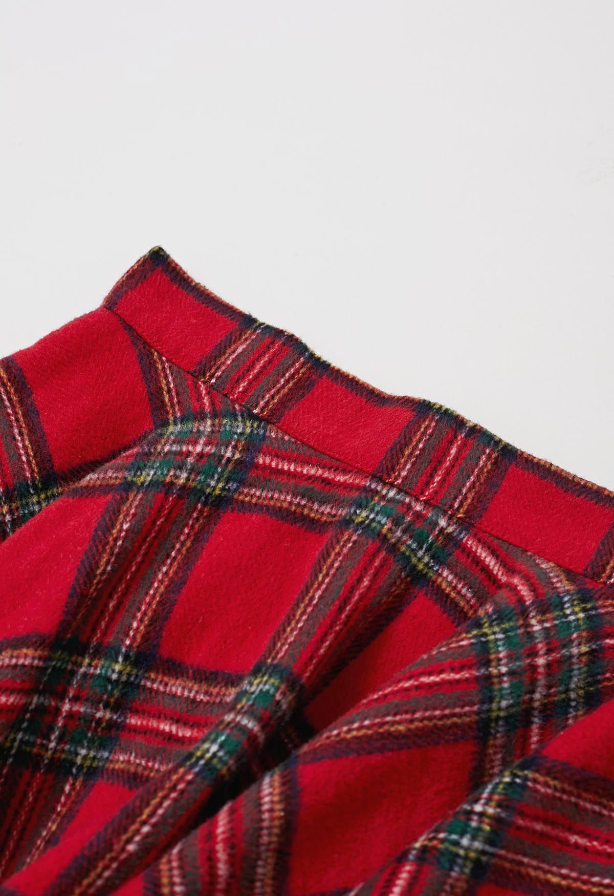 Festive Charm Tartan Flare Mini Skirt in Red