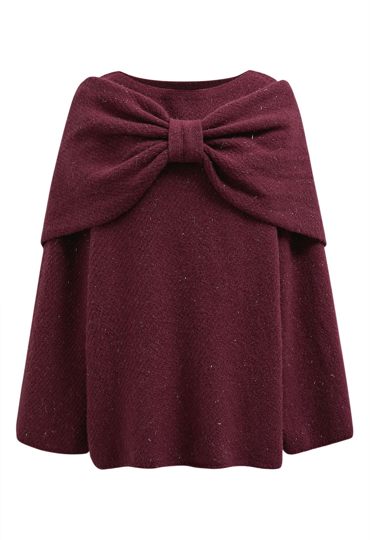 Bowknot 2 Pieces Metallic Mix Knit Sweater Dress in Plum