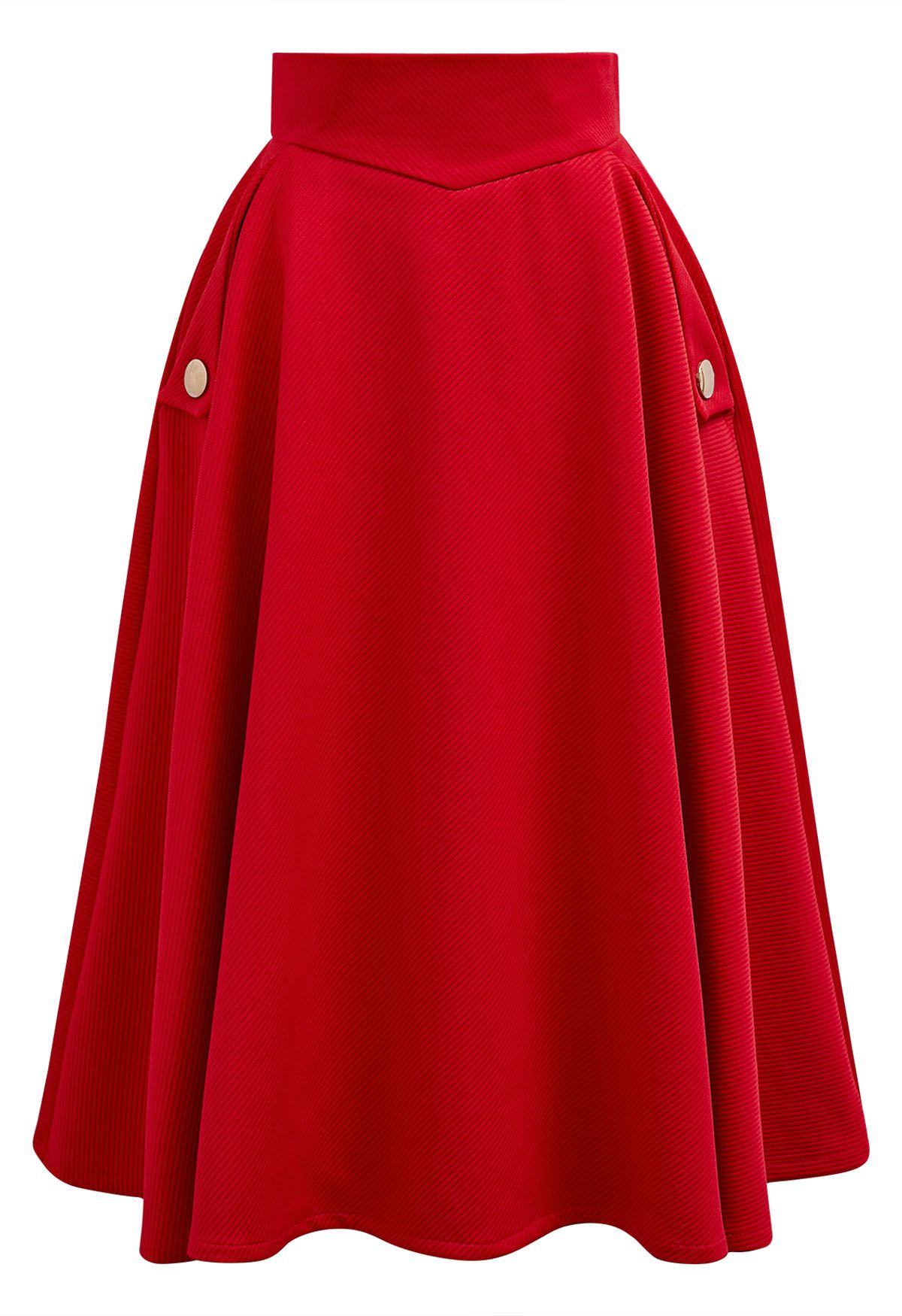 Classic Simplicity A-Line Midi Skirt in Red