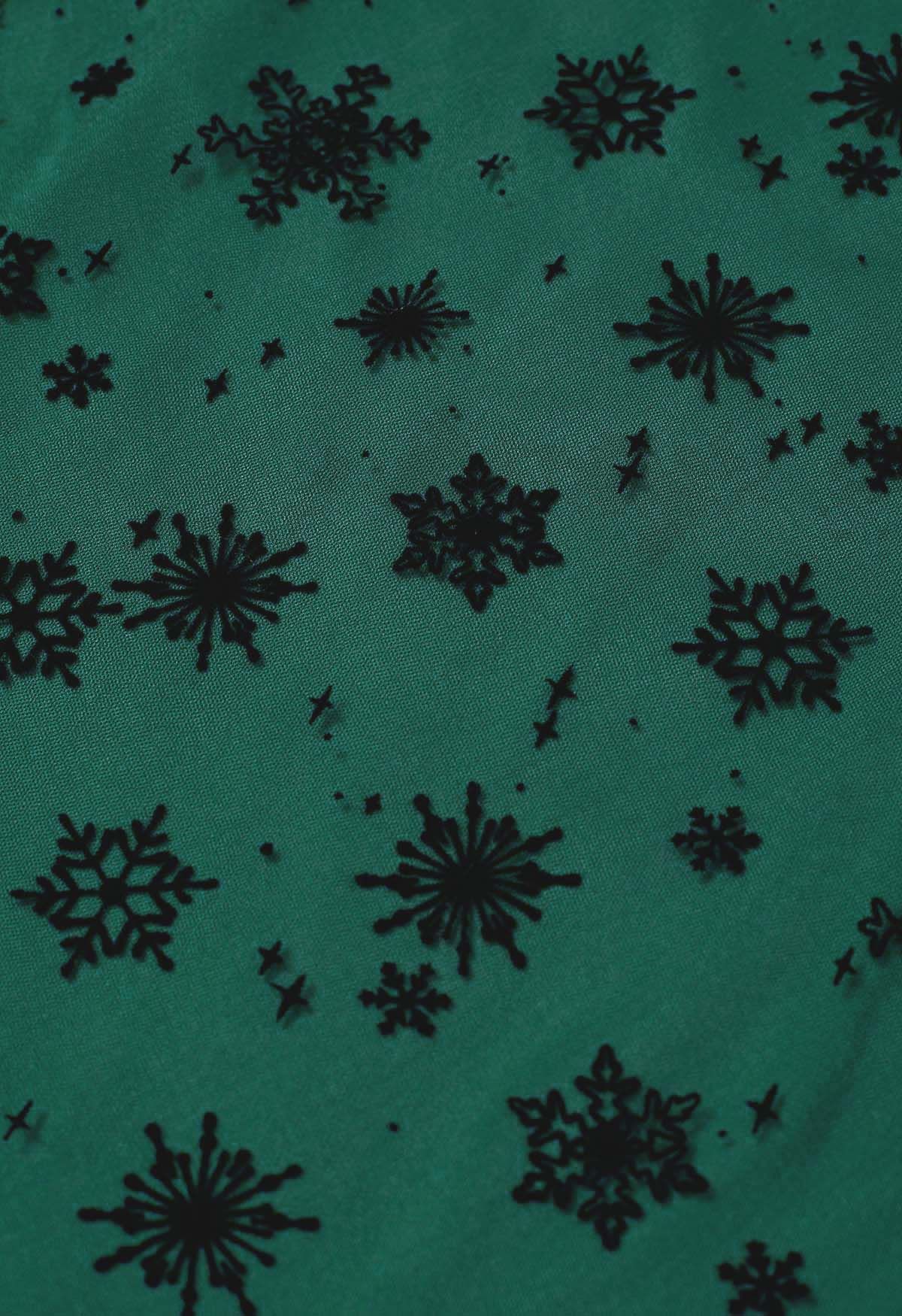 Falling Snowflake Mesh Tulle Midi Skirt in Dark Green