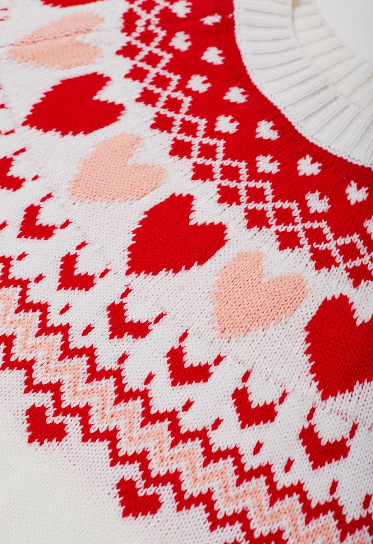 Lovely Heart Fair Isle Knit Sweater 