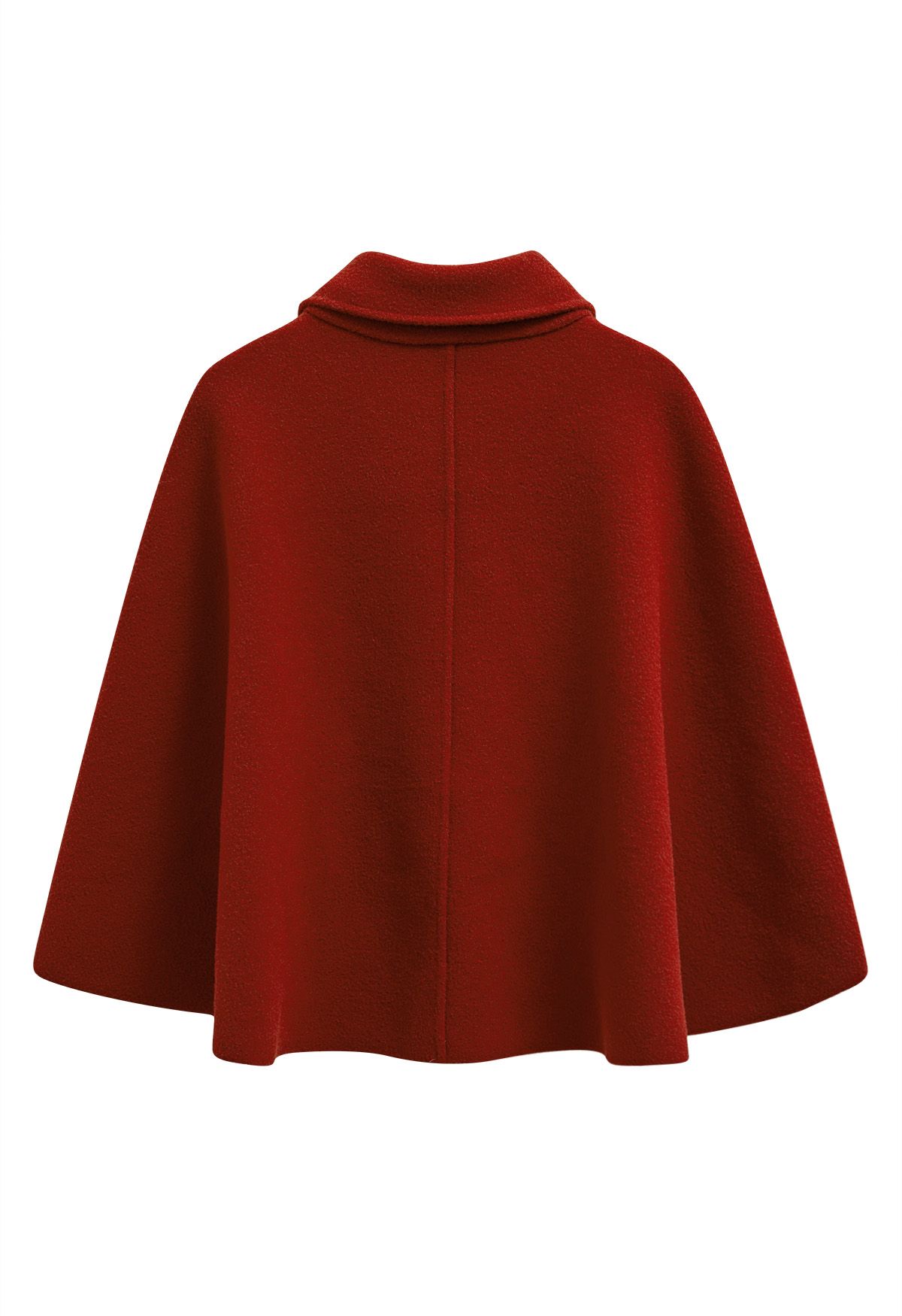 Golden Button Wrapped Knit Cape in Red