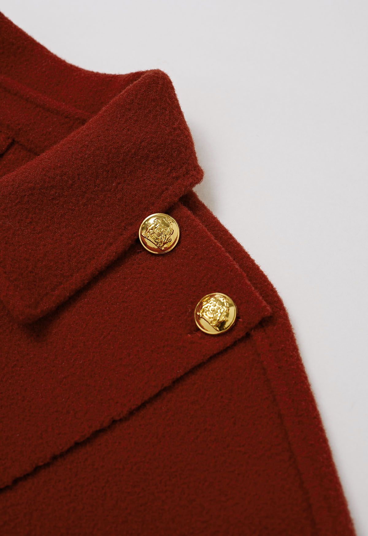 Golden Button Wrapped Knit Cape in Red