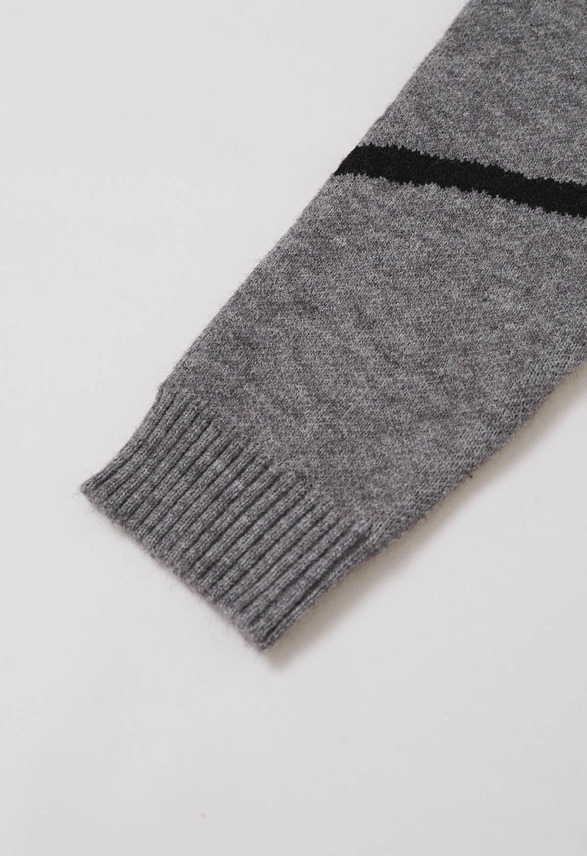 Contrast Color Boucle Bow Knit Sweater in Grey