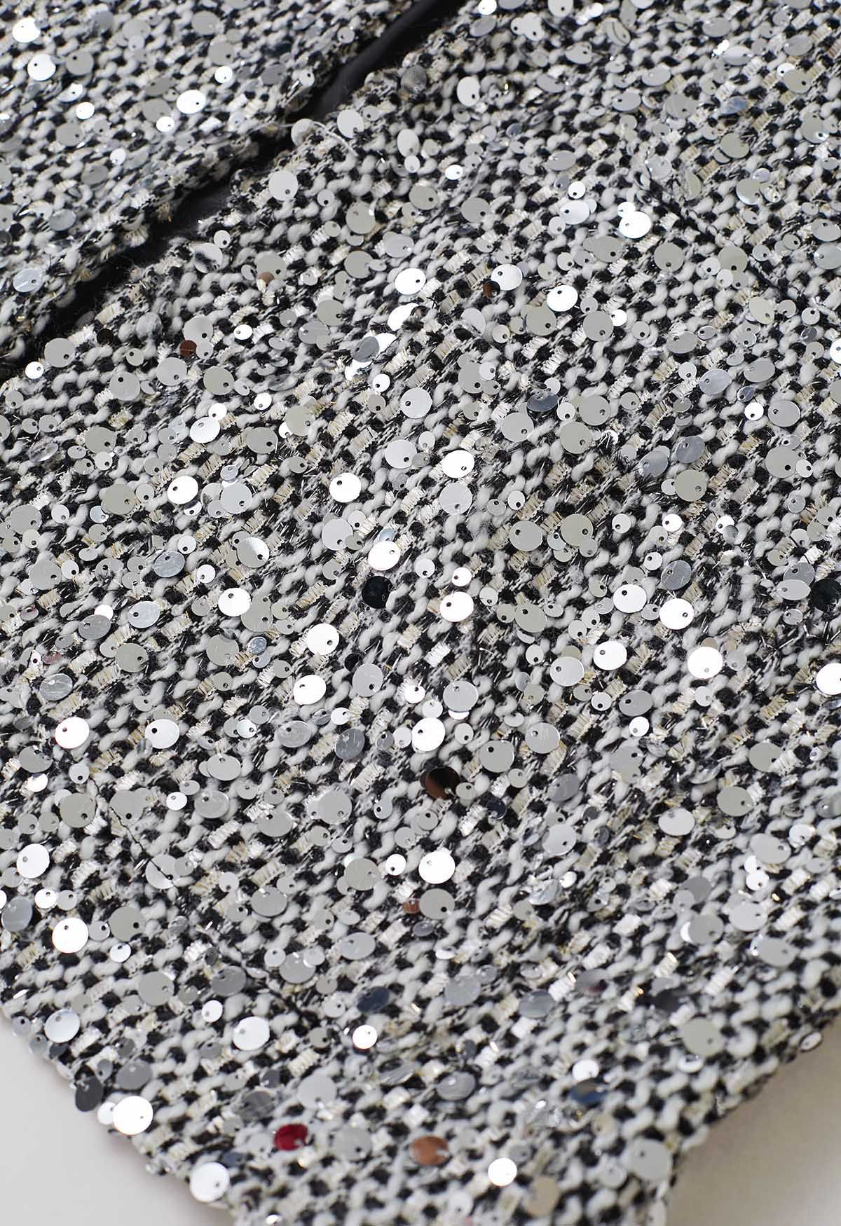 Silver Sequin Embellishment Tweed Jacket