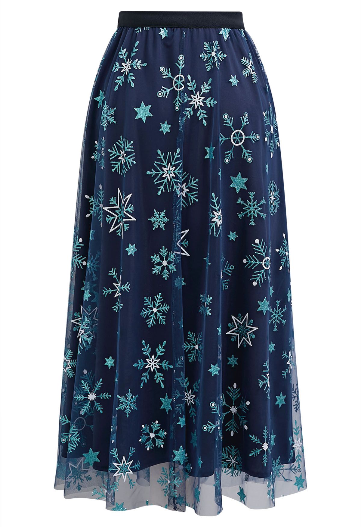 Glitter Star Snowflake Mesh Tulle Midi Skirt