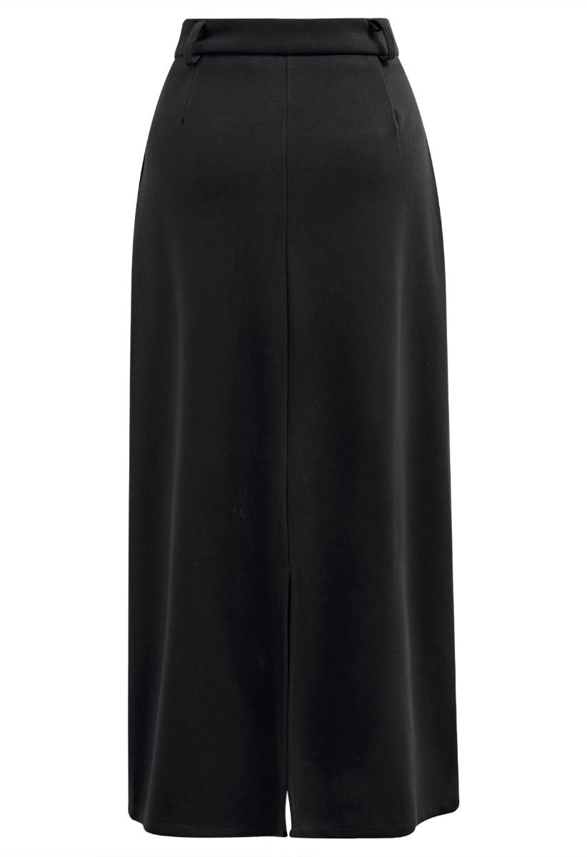 Everyday High-Waisted Back Split Midi Skirt in Black