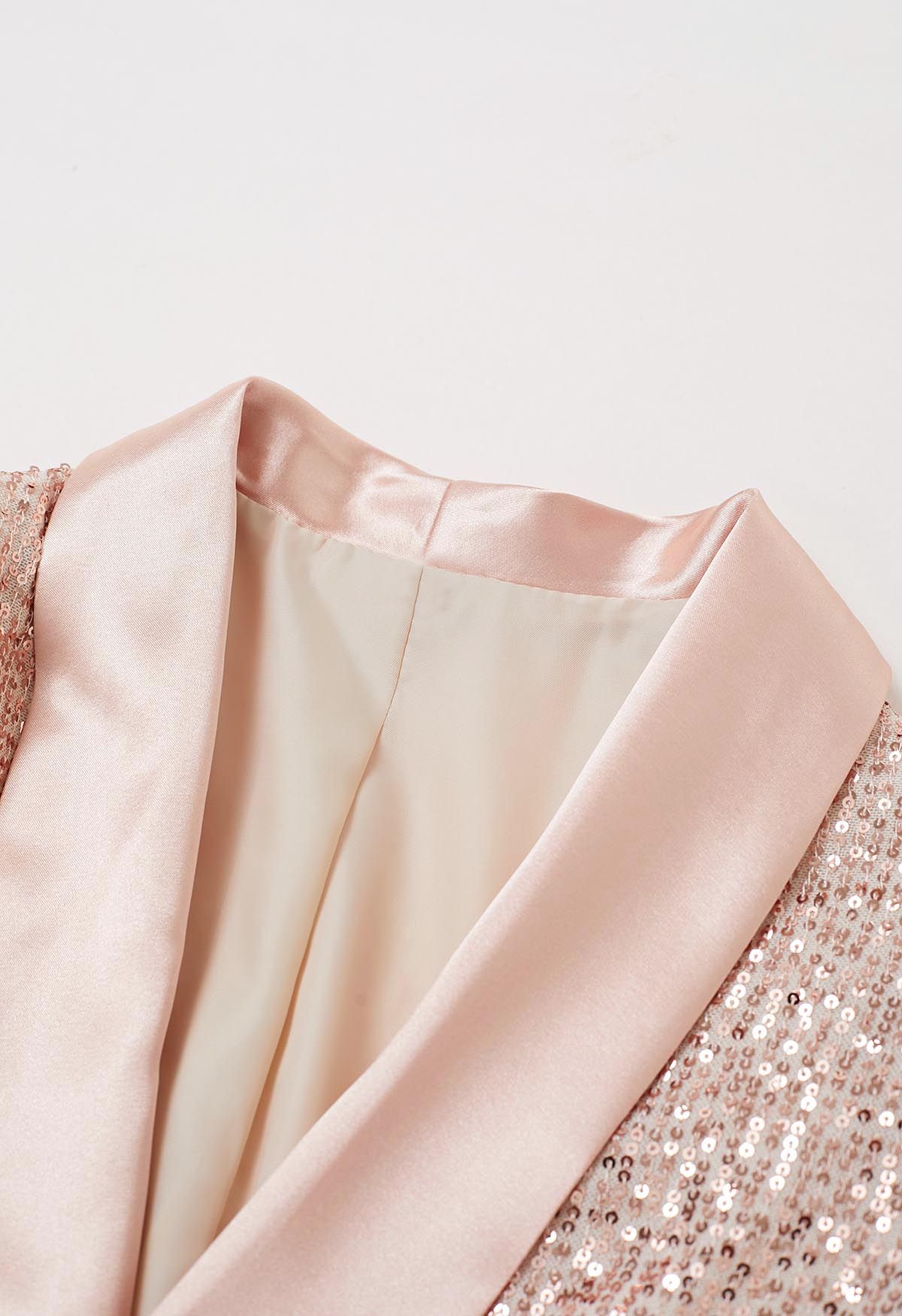 Dazzling Sequin Open Front Shawl Blazer in Peach