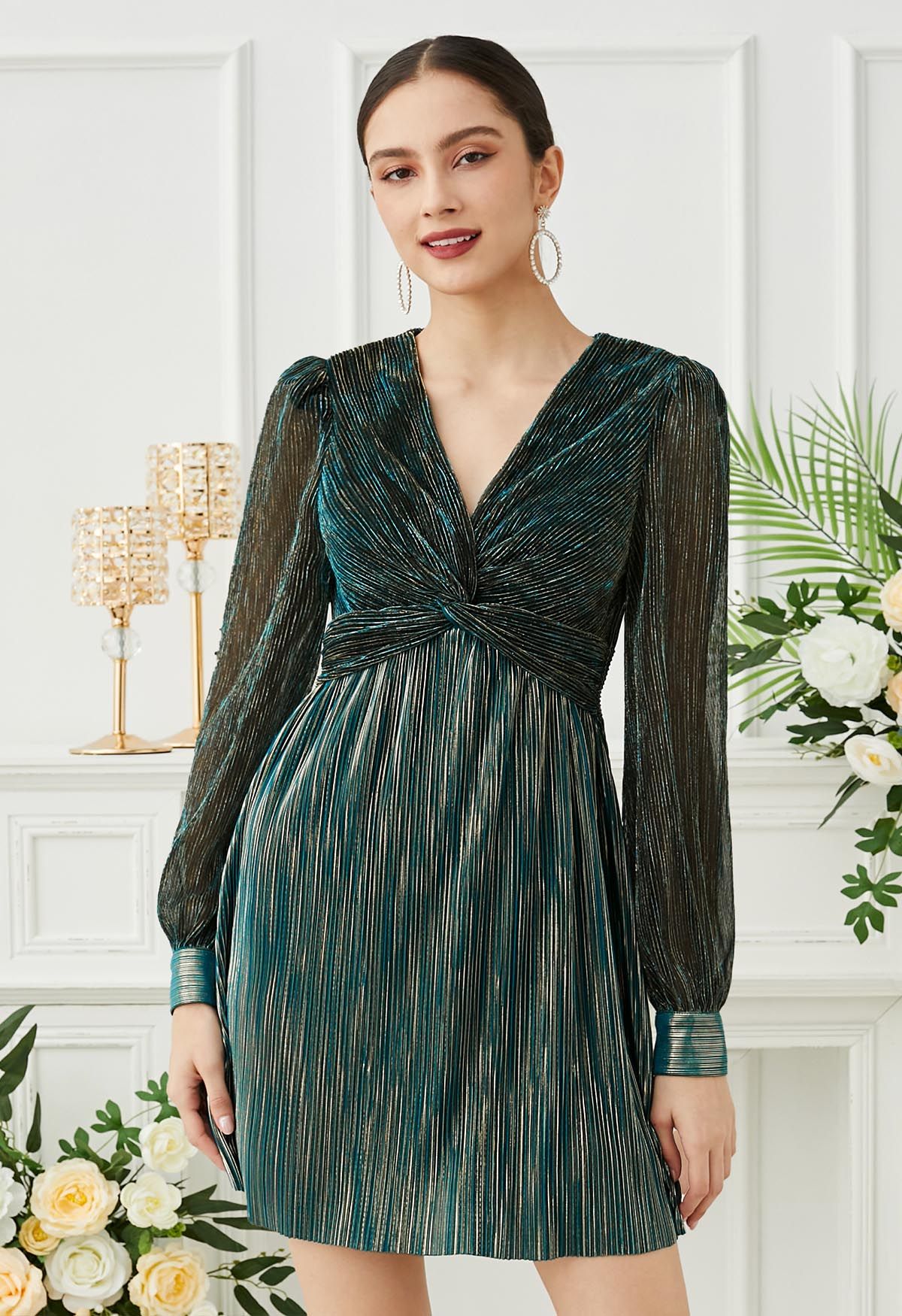 Glamorous Twist Metallic Cocktail Dress in Teal