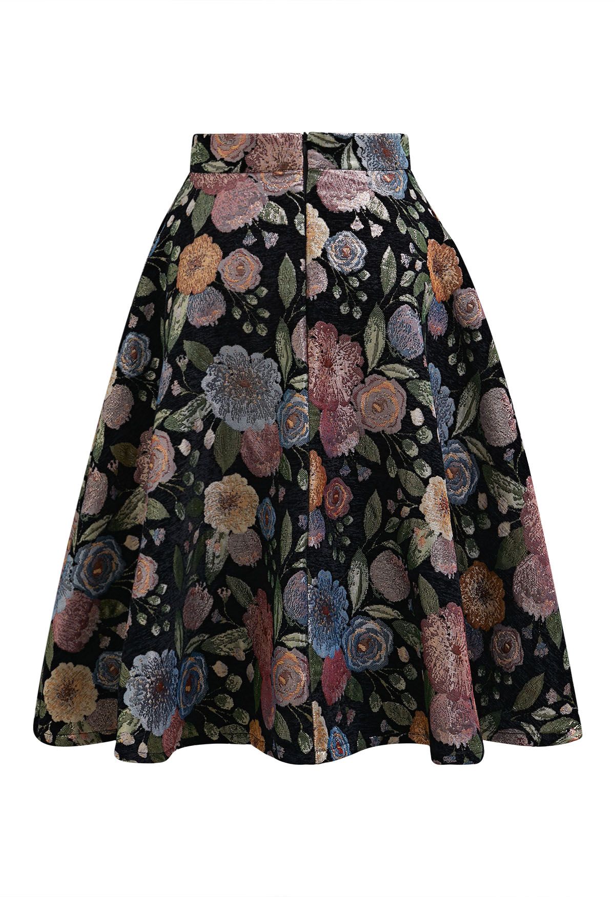 Fairy Garden Floral Jacquard A-Line Midi Skirt