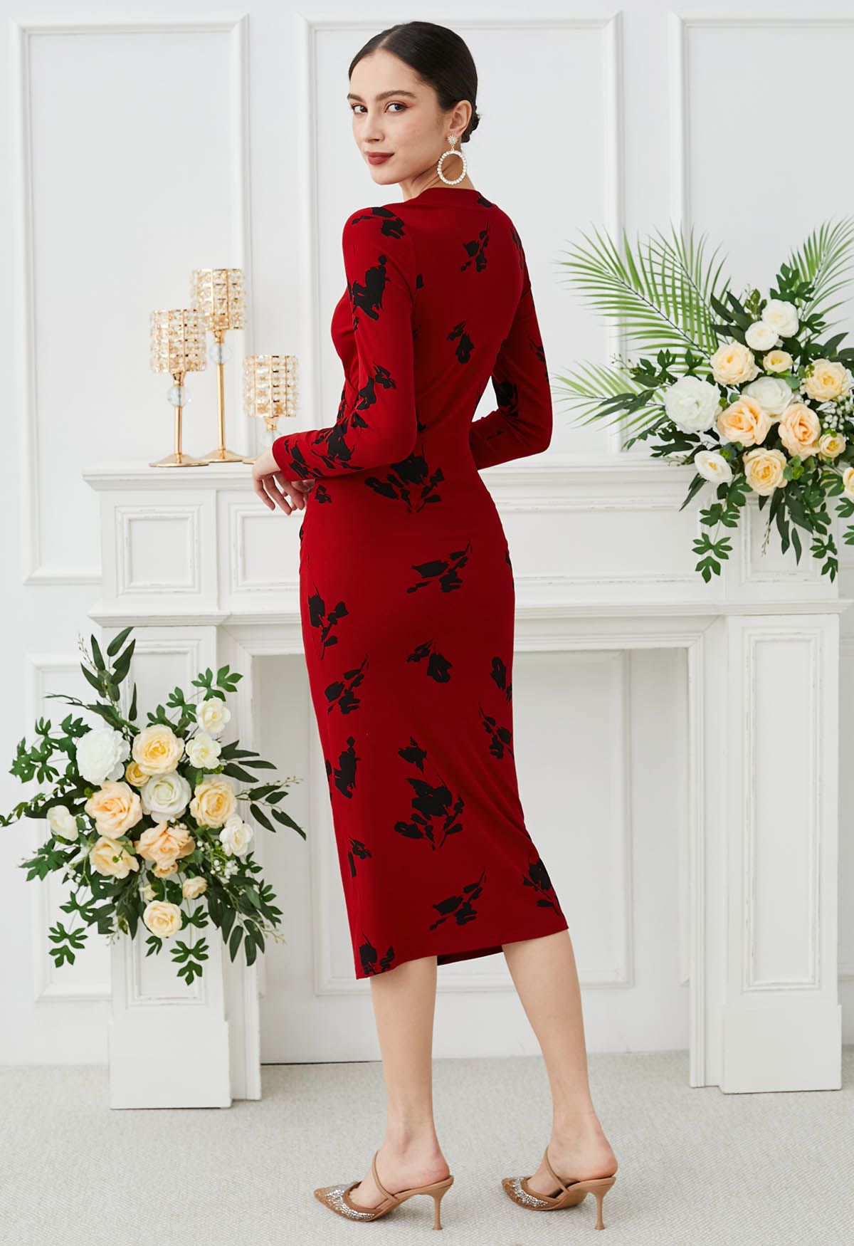 Eternal Romance Faux-Wrap Ruched Midi Dress