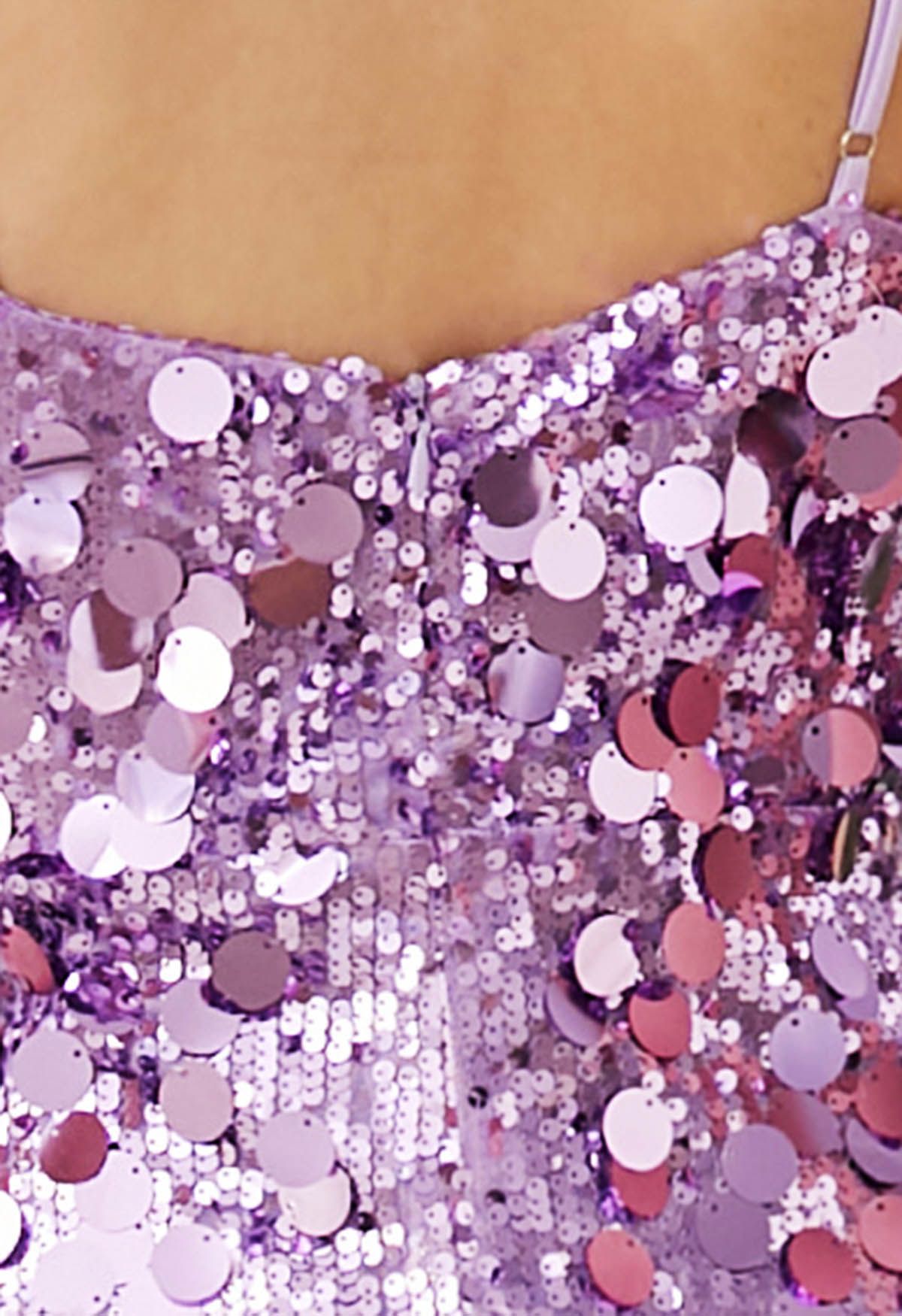 Deep V-Neck Sequin Mermaid Cami Gown in Lilac