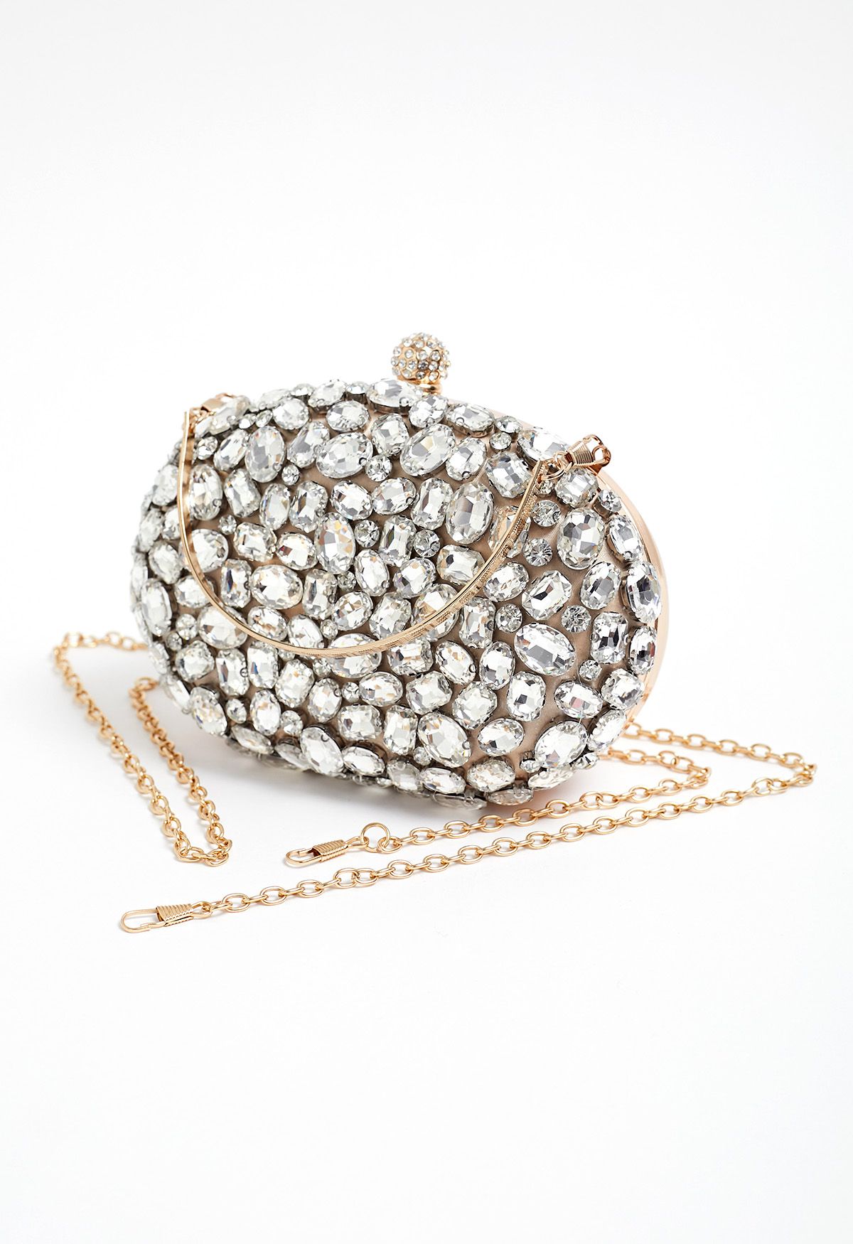 Sparkly Rhinestones Oval Clutch in Champagne