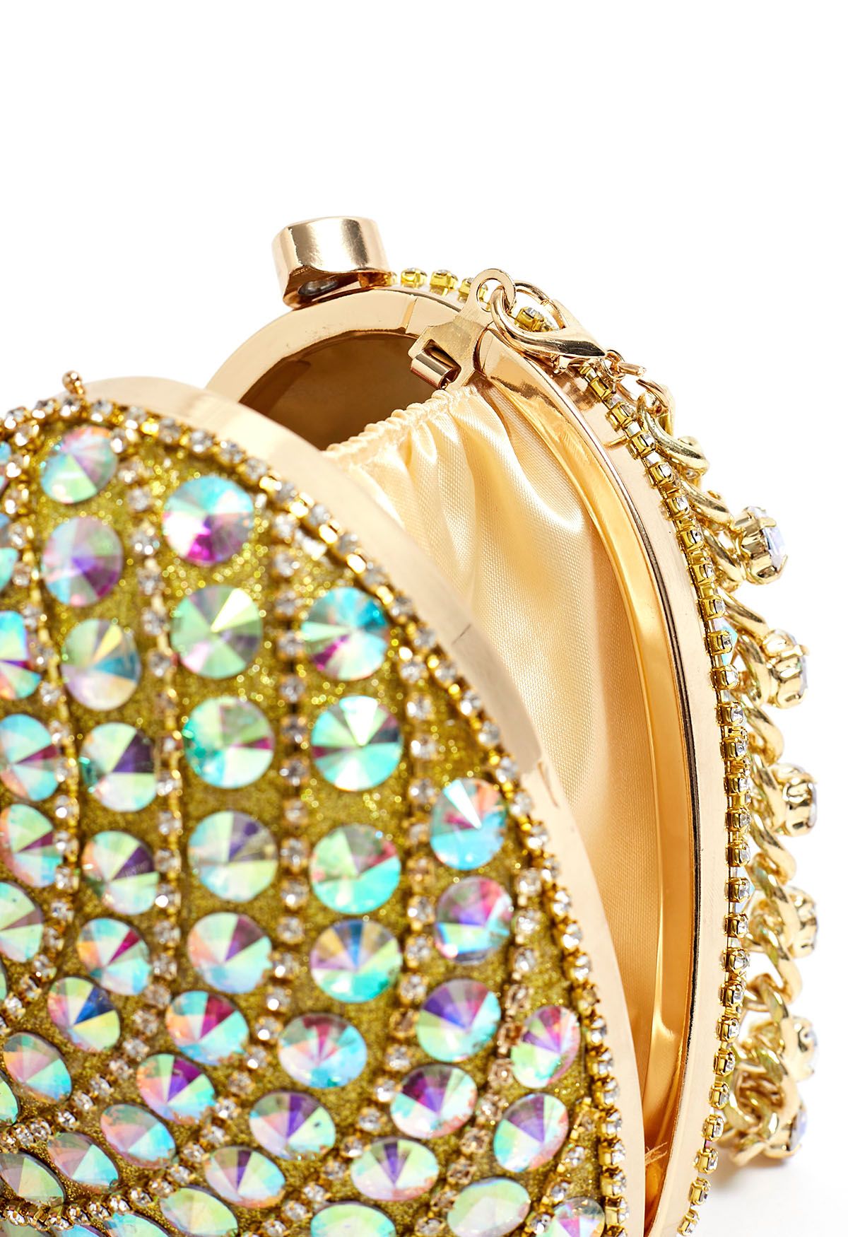 Rhinestone Mini Heart Shoulder Bag in Gold