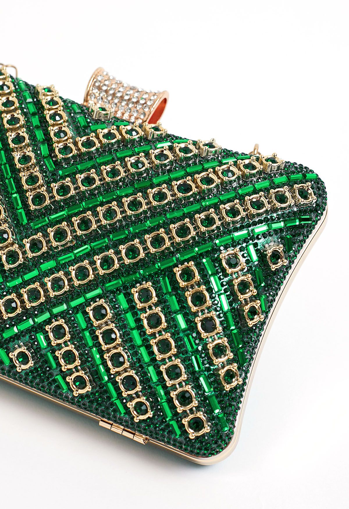 Fancy Rhinestone Overlay Clutch in Green