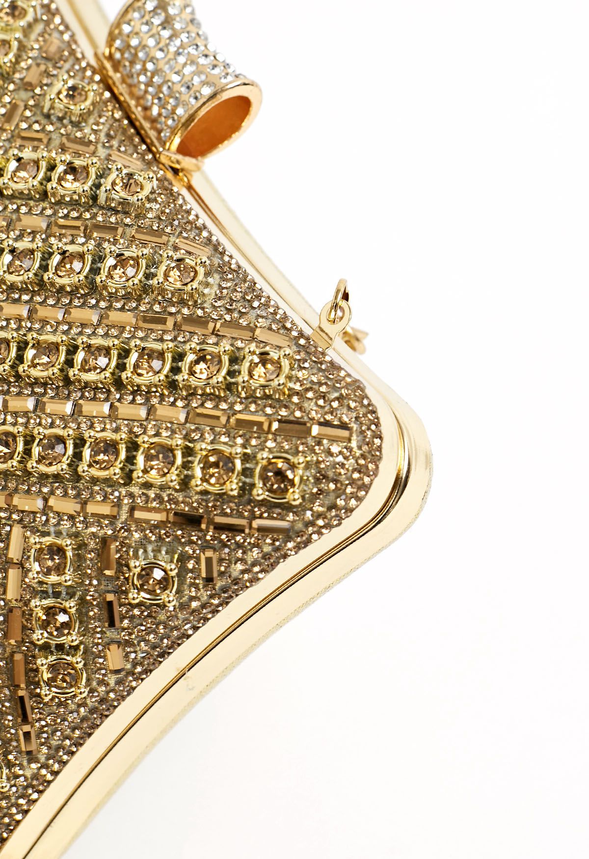 Fancy Rhinestone Overlay Clutch in Champagne