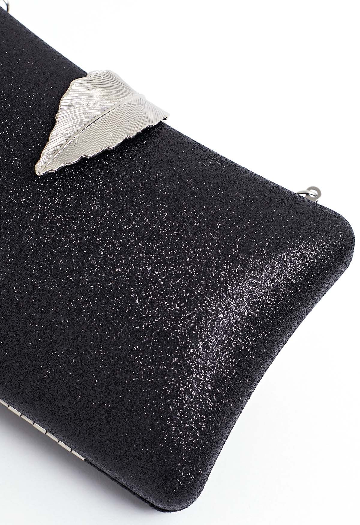 Solid Textured Leaf Clutch in Black