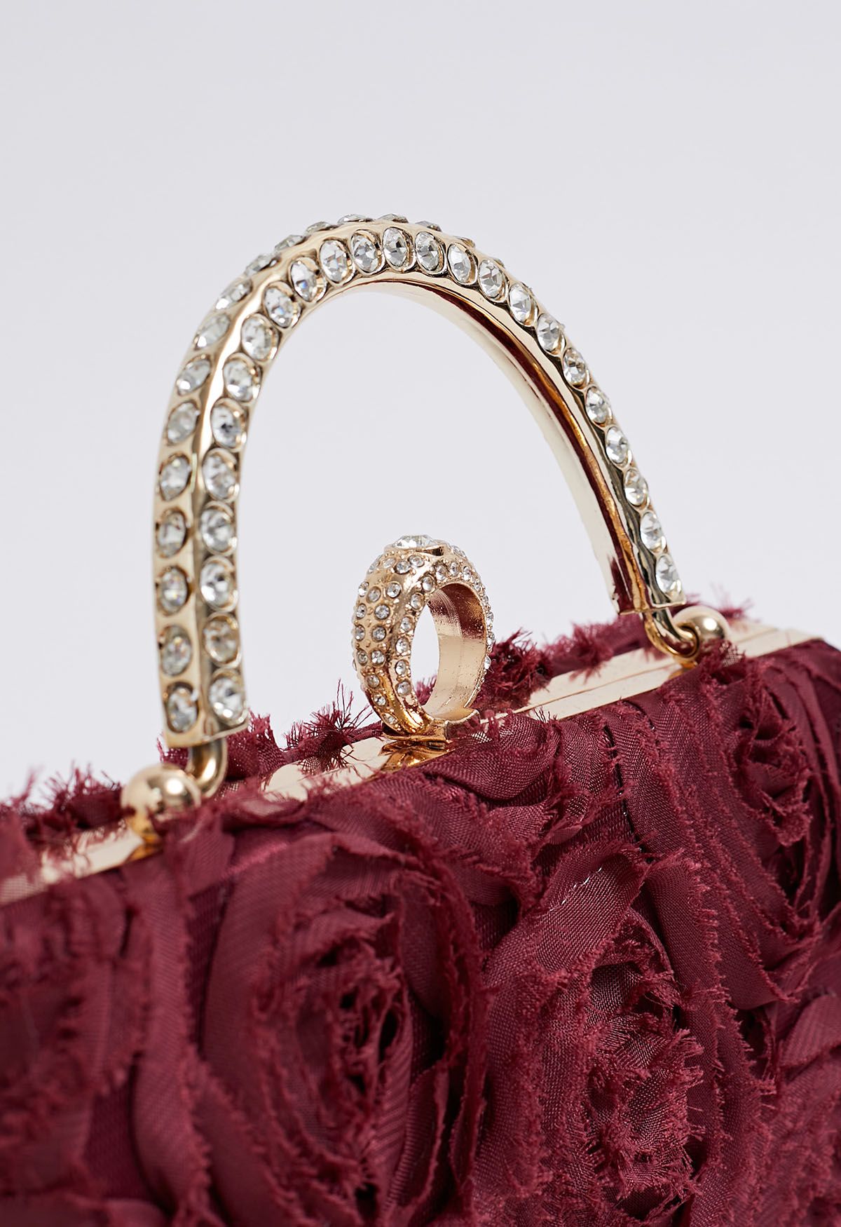 Opulent Rose Rhinestone Handle Clutch in Burgundy