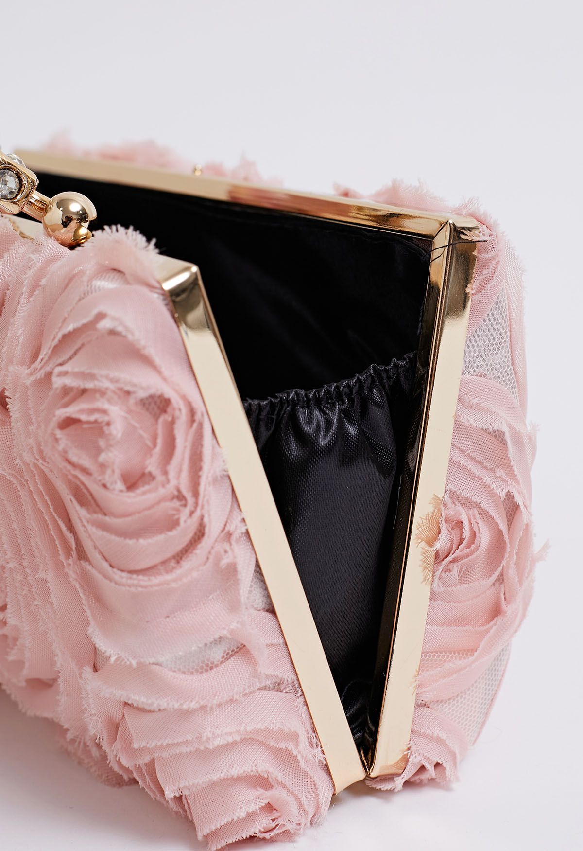 Opulent Rose Rhinestone Handle Clutch in Pink