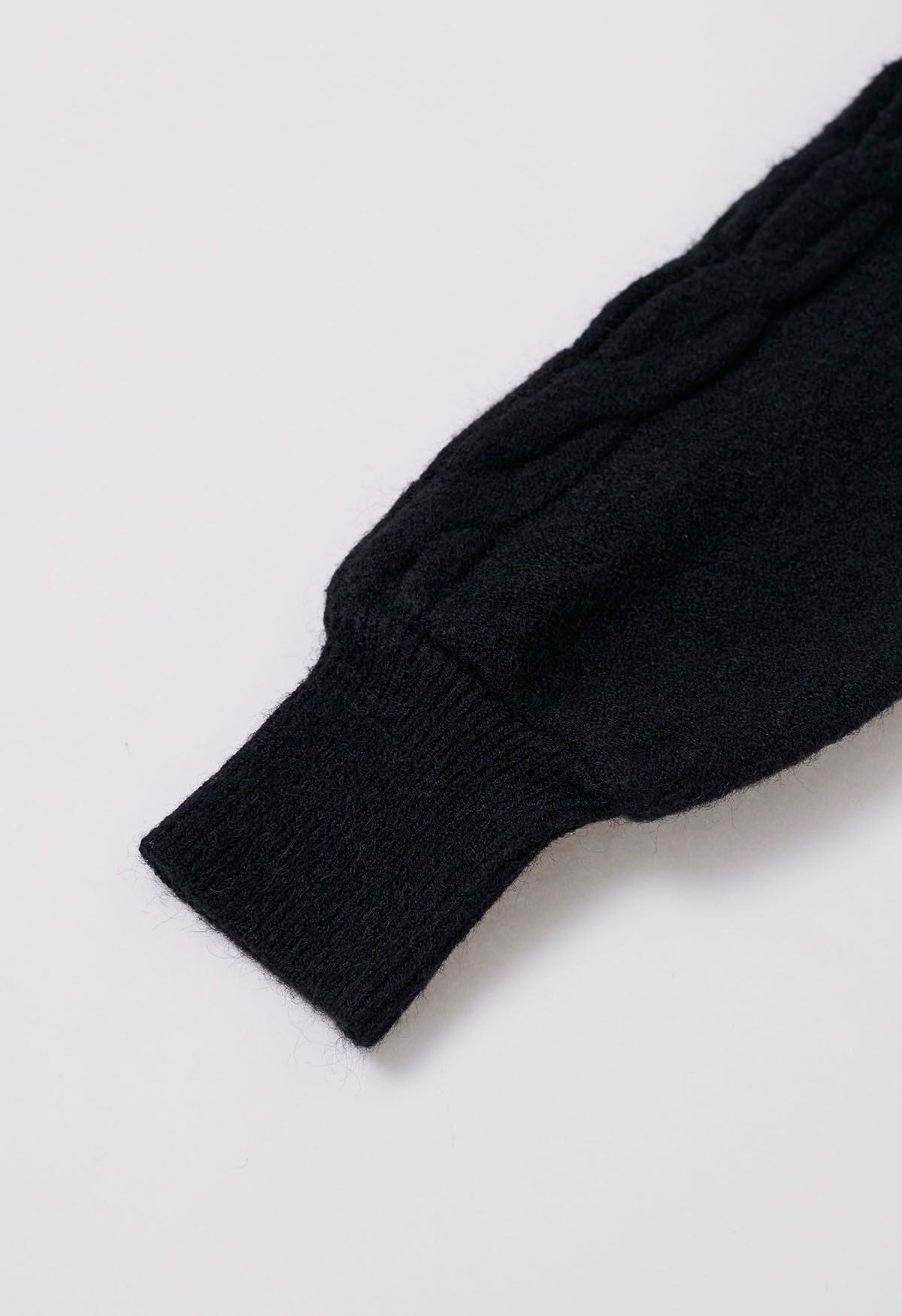 Bask in Winter Off-Shoulder Cable Knit Sweater in Black