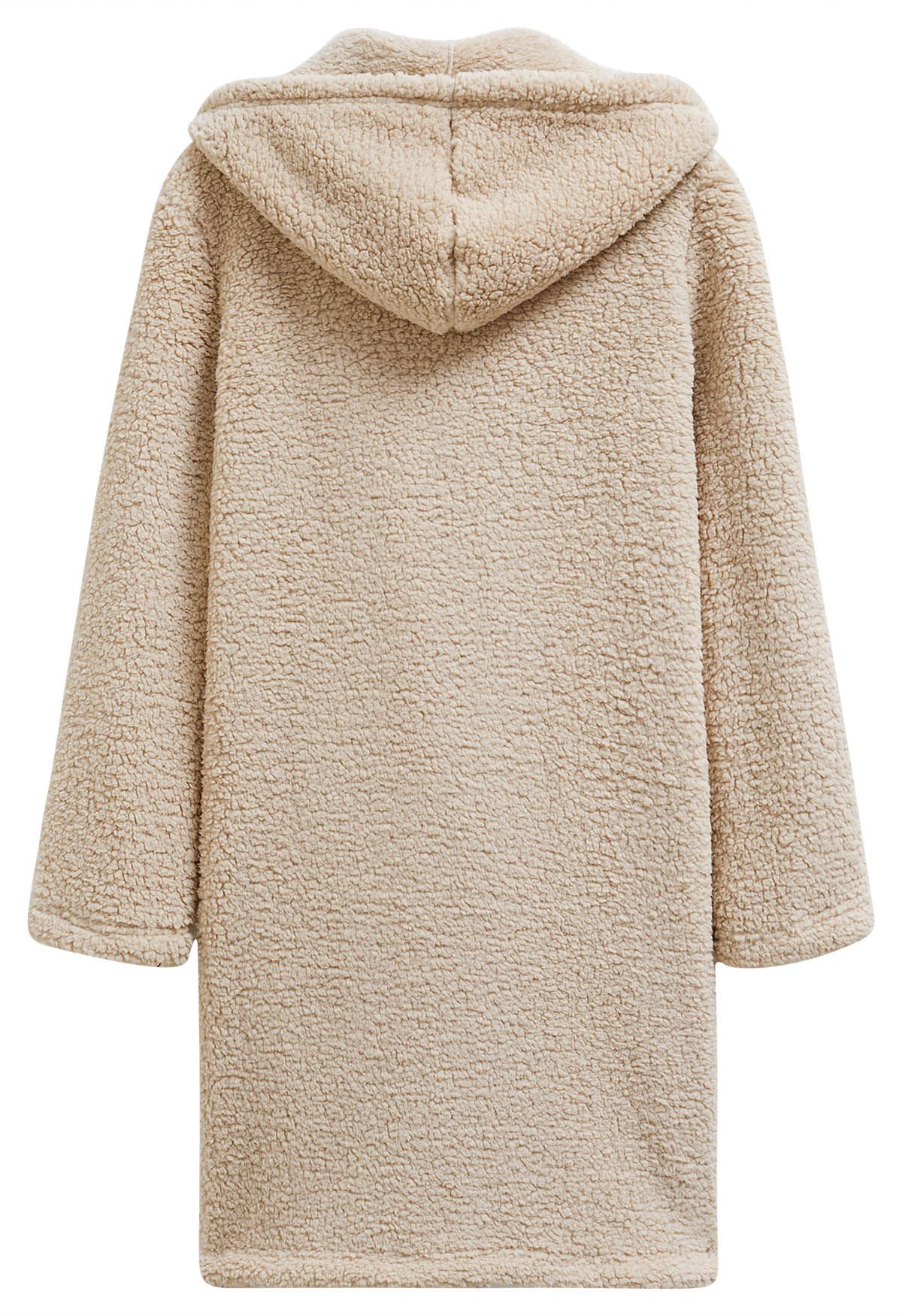 Warmth You Can Wear Hooded Sherpa Coat in Light Tan