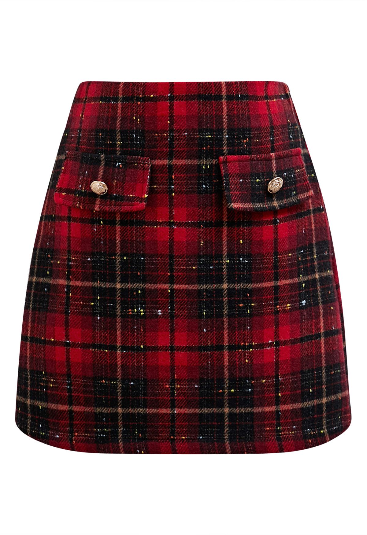 Flickering Plaid Mini Bud Skirt in Red