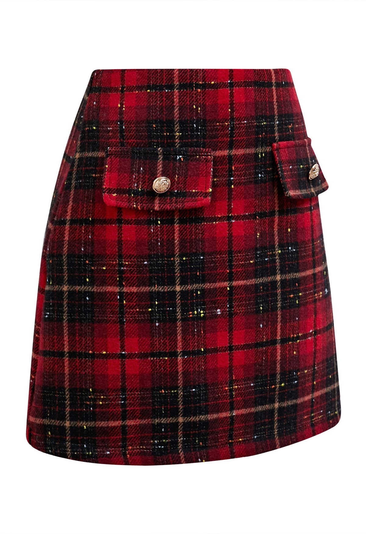 Flickering Plaid Mini Bud Skirt in Red