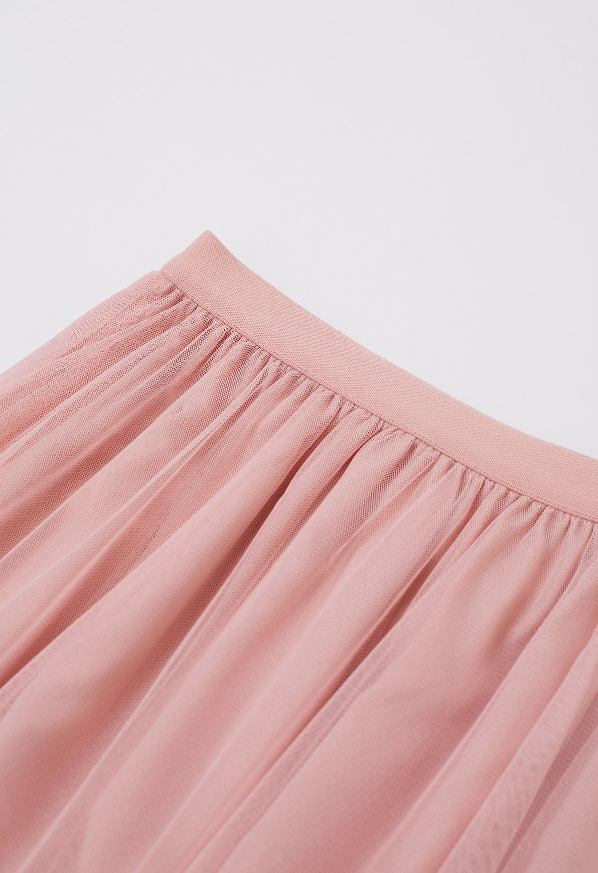 Ruffle Hem Double-Layered Mesh Maxi Skirt in Pink