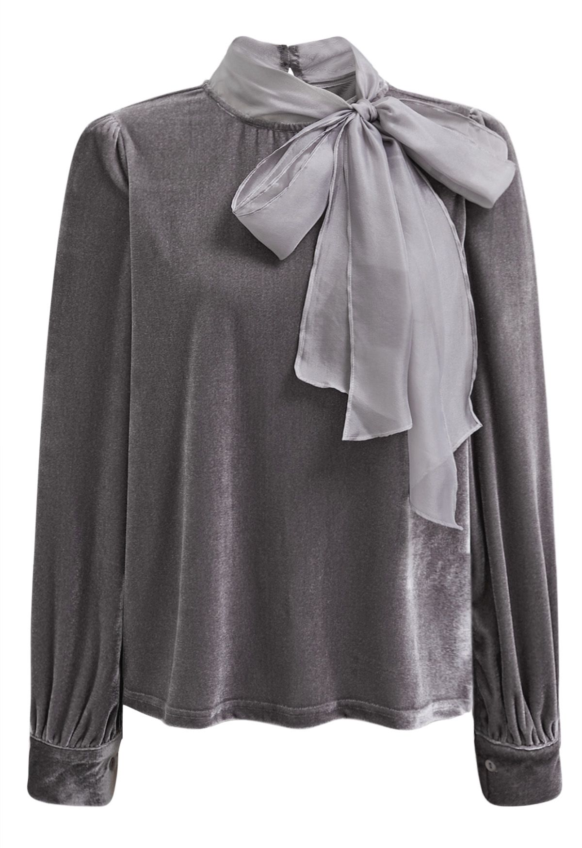 Organza Self-Tie Bowknot Velvet Top in Grey