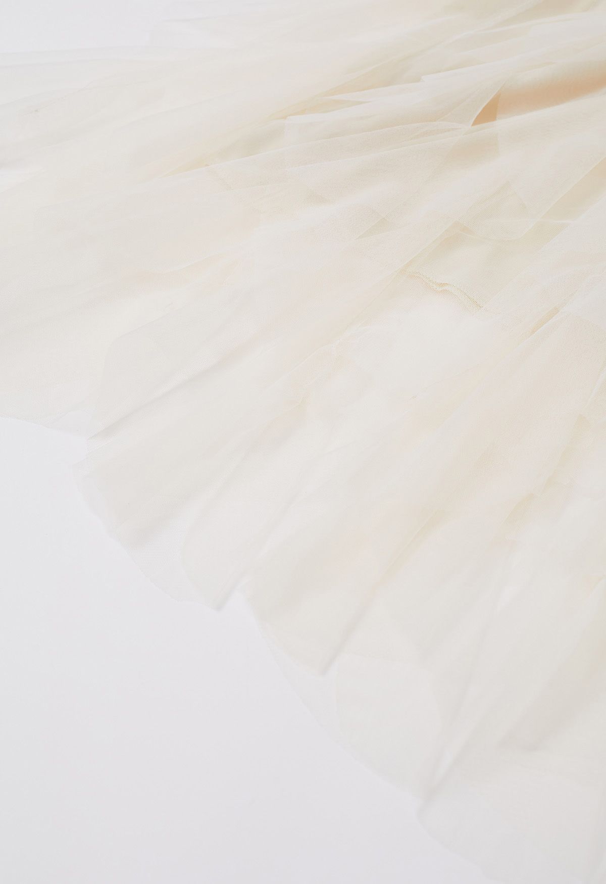 Ruffle Panelled Mesh Tulle Midi Skirt in Ivory