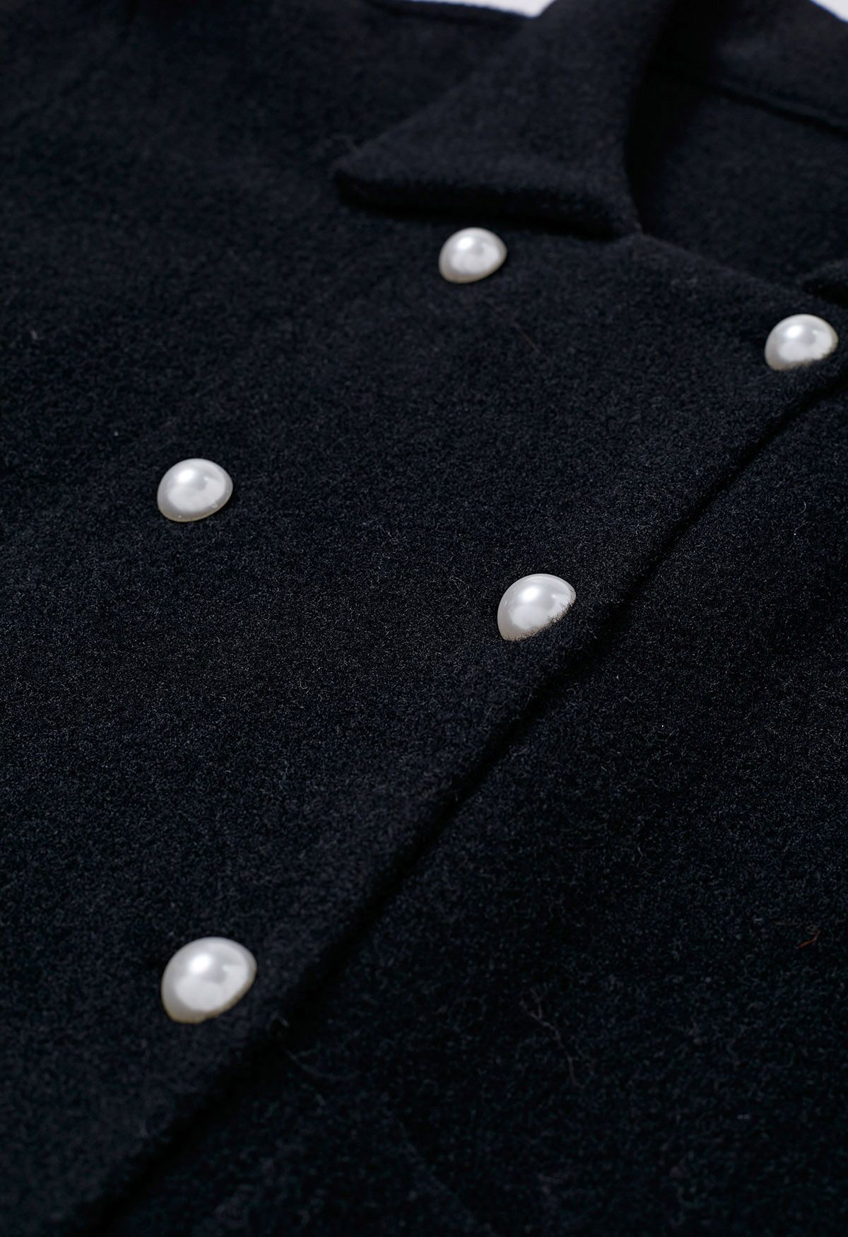 Pearl Double-Breasted Knit Coat in Black