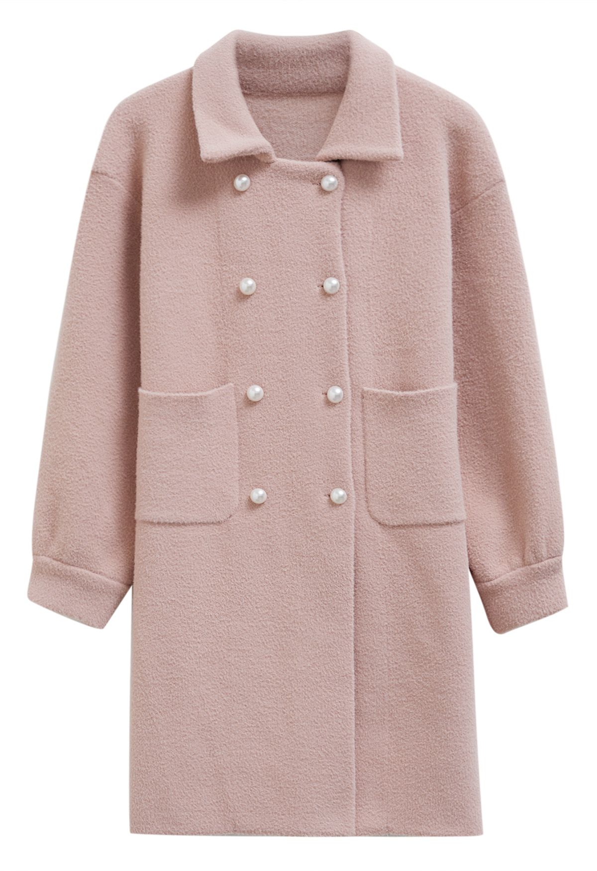 Pearl Double-Breasted Knit Coat in Dusty Pink