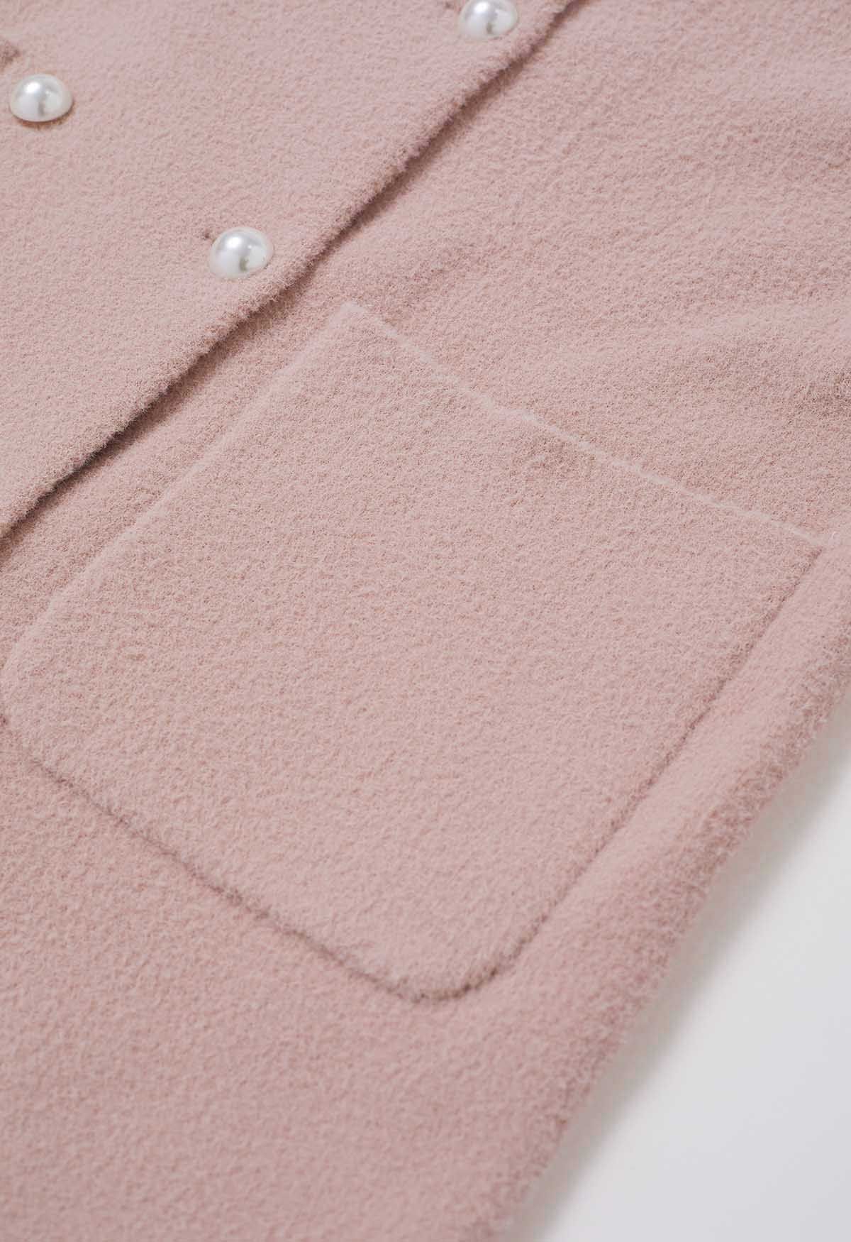 Pearl Double-Breasted Knit Coat in Dusty Pink