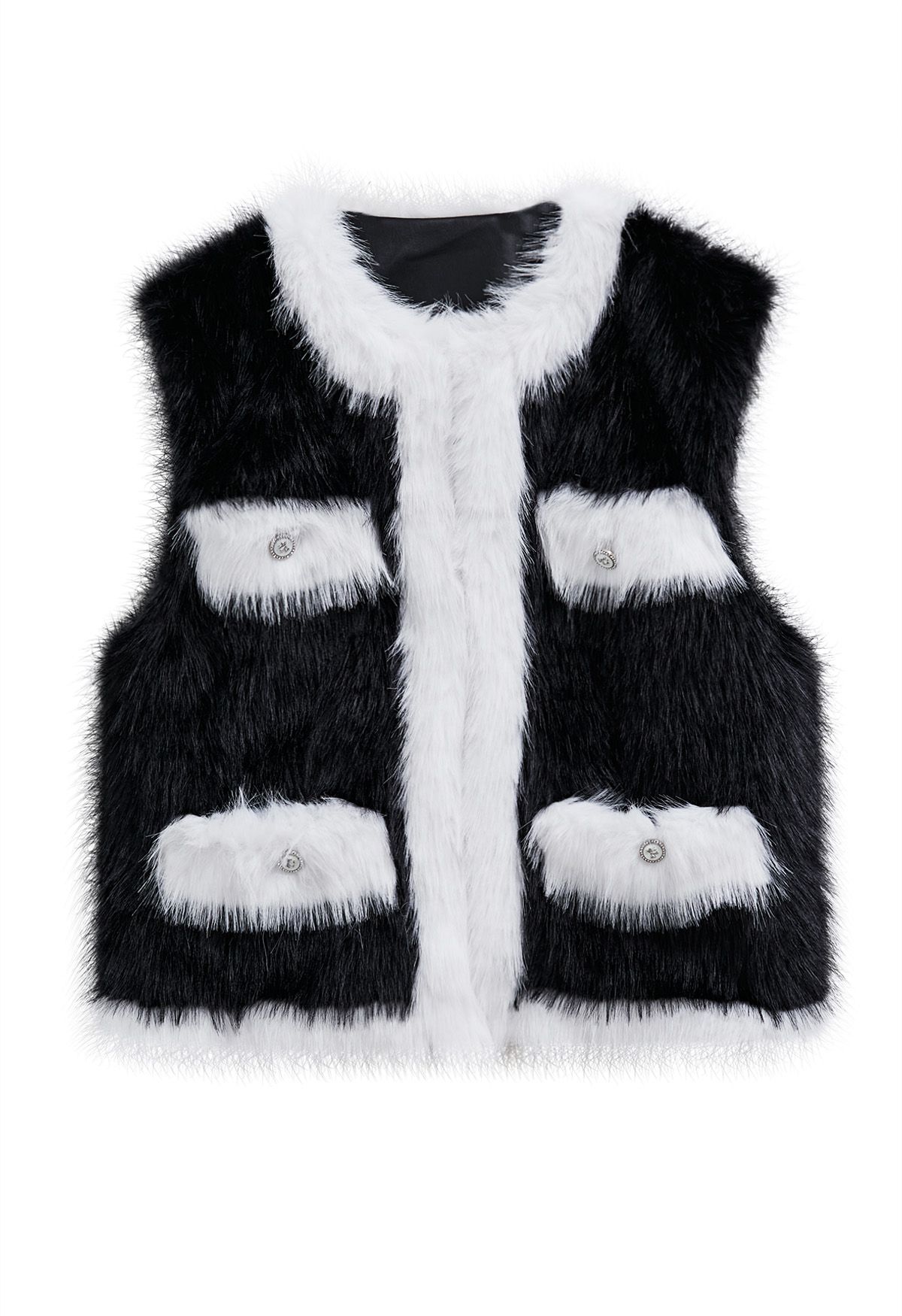 Contrast Color Faux Fur Vest in Black