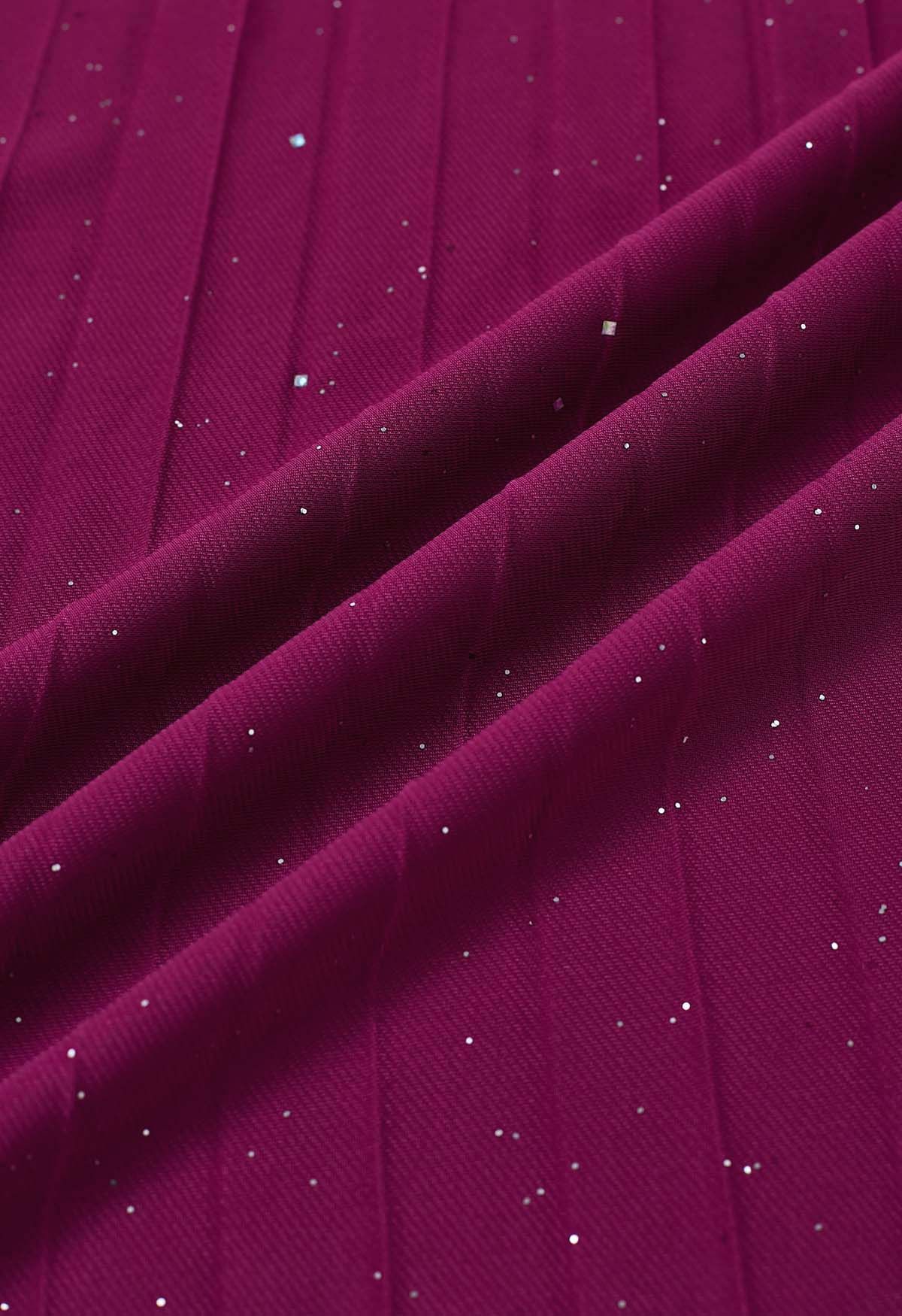 Twinkling Night Pleated Maxi Skirt in Magenta