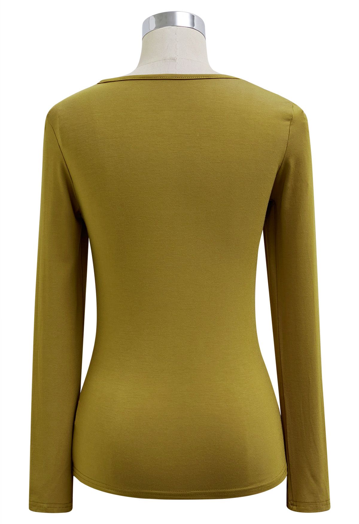 Oblique Ruched Neckline Fitted Top in Olive