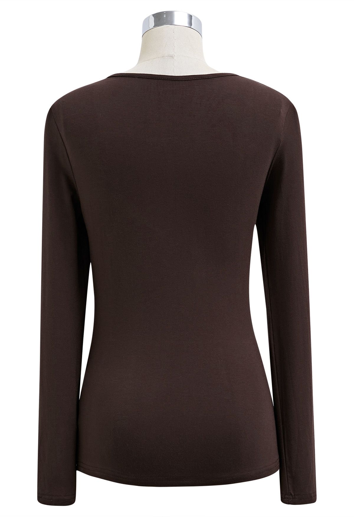 Oblique Ruched Neckline Fitted Top in Brown