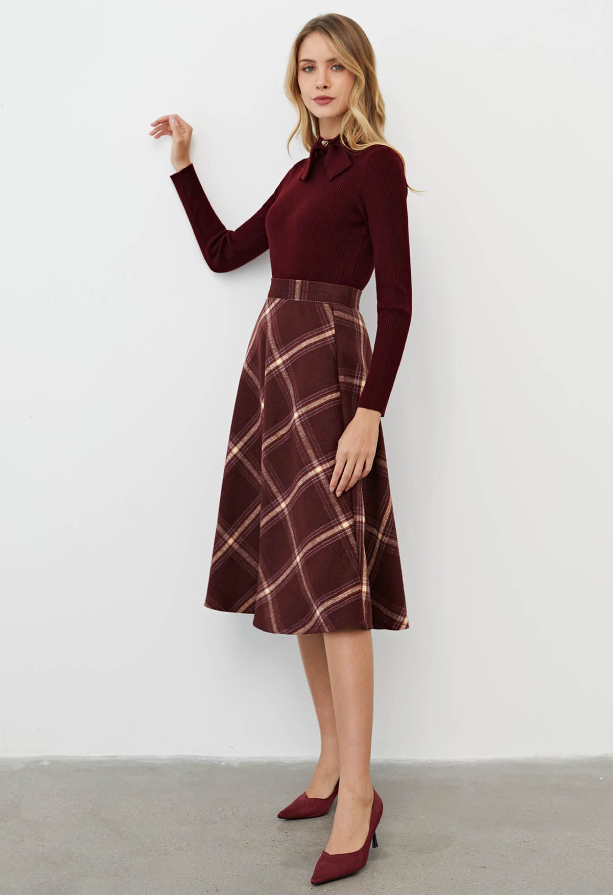 Playful Check Print A-Line Midi Skirt