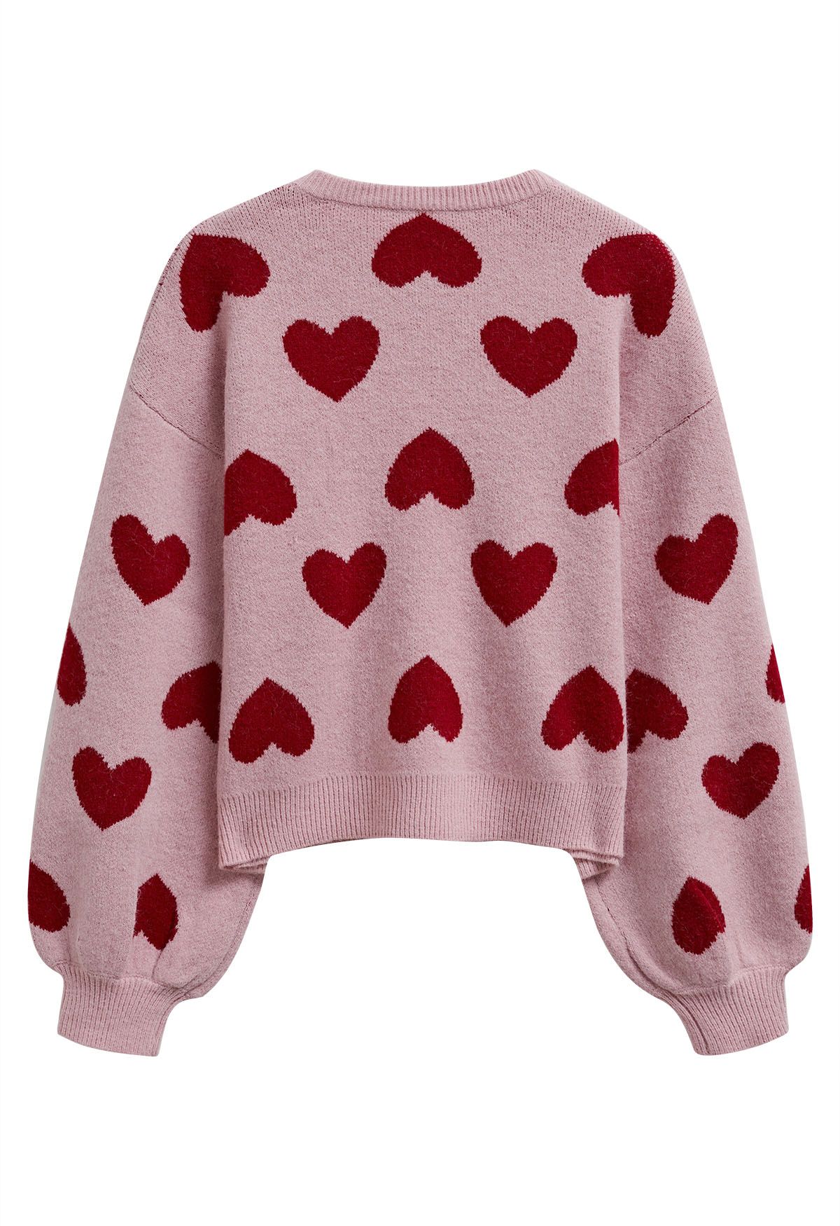 Cherished Heart Puff Sleeves Knit Sweater in Dusty Pink