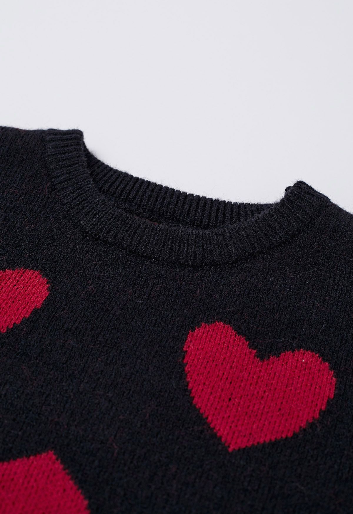 Cherished Heart Puff Sleeves Knit Sweater in Black