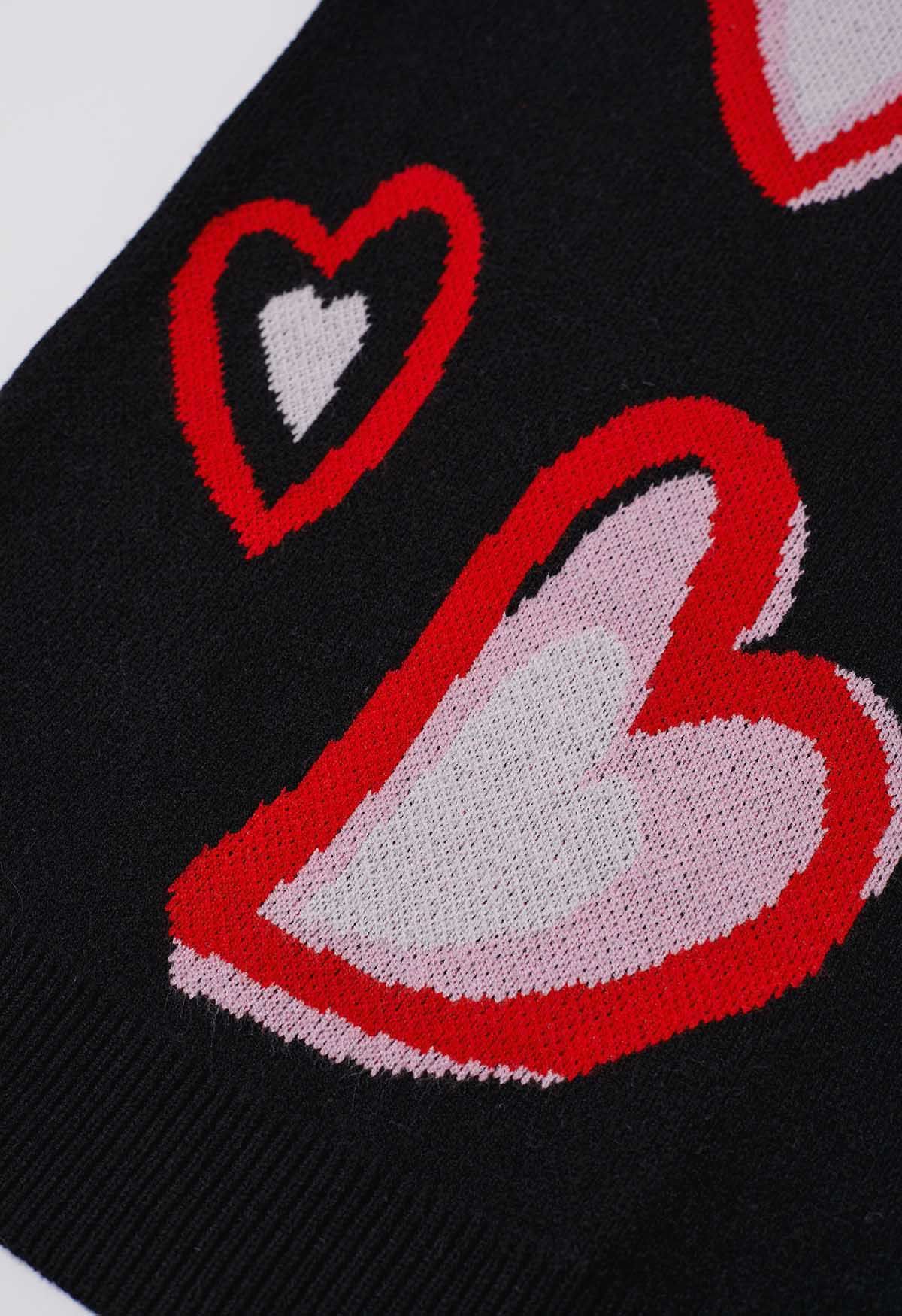 Heart Fluttering Crew Neck Knit Sweater in Black