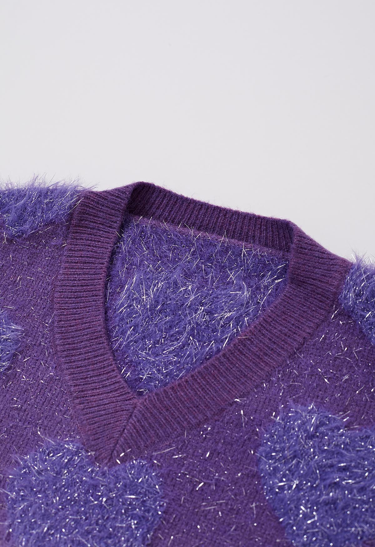 Ombre Fuzzy Heart Fringe Knit Sweater in Purple