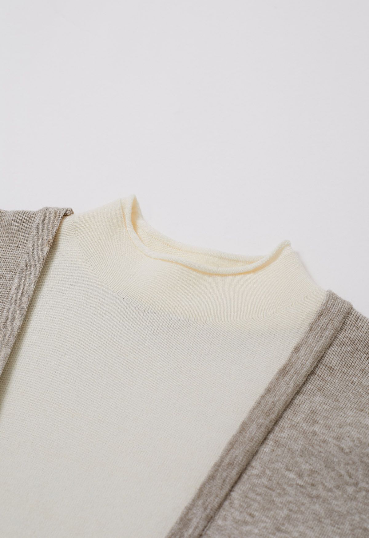 Mock Neck Fake Two-Piece Oversized Knit Top in Oatmeal